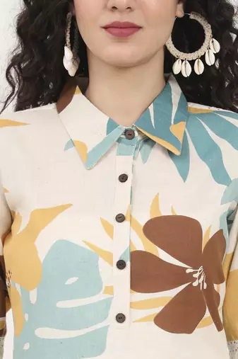 teal floral printed cotton kurta