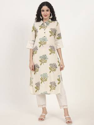 green floral printed cotton kurta 1