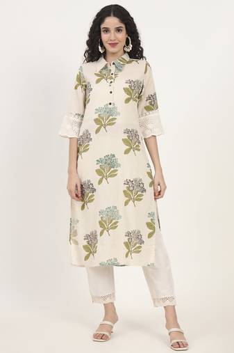 green floral printed cotton kurta