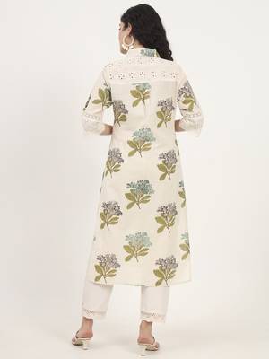 green floral printed cotton kurta 2