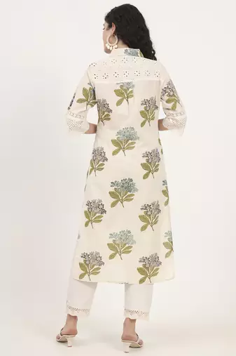 green floral printed cotton kurta