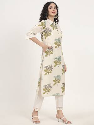 green floral printed cotton kurta 3