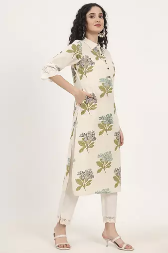 green floral printed cotton kurta