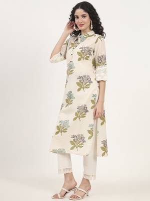 green floral printed cotton kurta 4