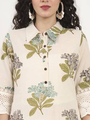 green floral printed cotton kurta 5