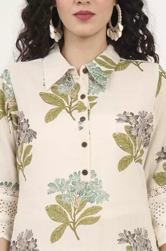 green floral printed cotton kurta