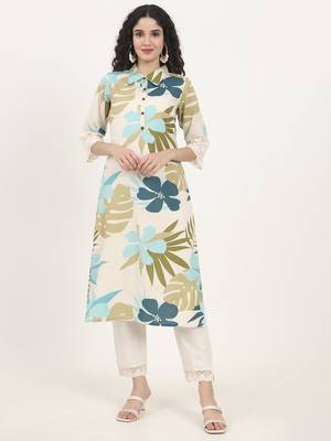 blue floral printed cotton kurta 1