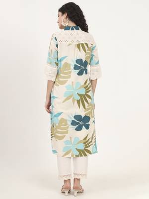 blue floral printed cotton kurta 2