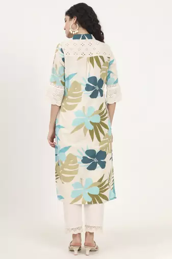 blue floral printed cotton kurta