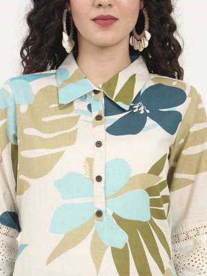 blue floral printed cotton kurta 5
