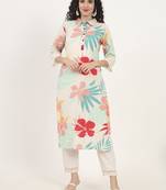 turquoise blue floral printed cotton kurta