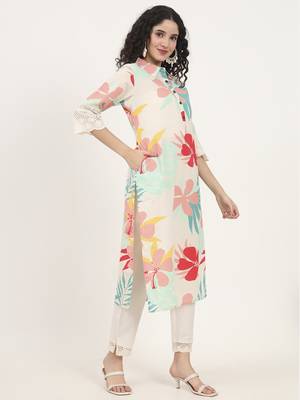 turquoise blue floral printed cotton kurta 3