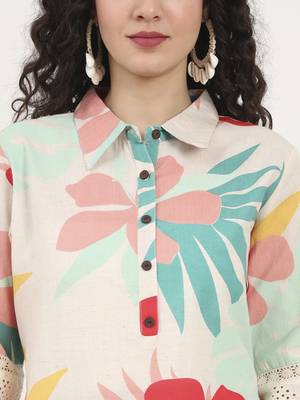 turquoise blue floral printed cotton kurta 5