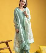 Women's Viscose Chanderi Straight Kurta, Pant and Dupatta Set