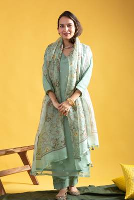 Women's Viscose Chanderi Straight Kurta Pant and Dupatta Set 2