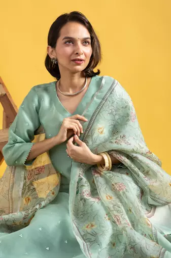 Women's Viscose Chanderi Straight Kurta Pant and Dupatta Set