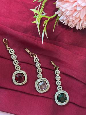 American diamond white stone maang tikka for women and girls 1
