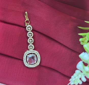 American diamond white stone maang tikka for women and girls 2