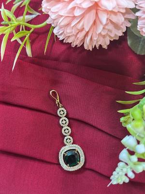 American diamond green emerald maang tikka for women and girls 2