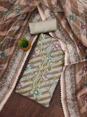 mehndi organza emebllished unstitched dress material 1