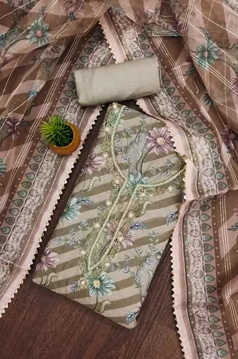 mehndi organza emebllished unstitched dress material