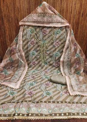 mehndi organza emebllished unstitched dress material 2