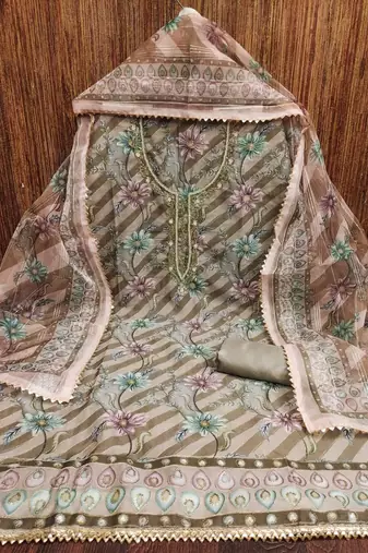 mehndi organza emebllished unstitched dress material