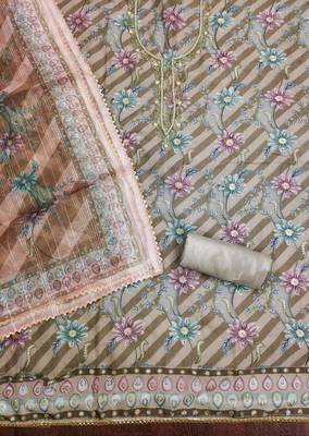 mehndi organza emebllished unstitched dress material 3