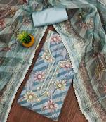 sky blue organza emebllished unstitched dress material