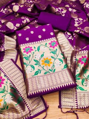 Pure zari soft banarasi silk 3pc dress material 1