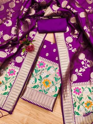 Pure zari soft banarasi silk 3pc dress material 3