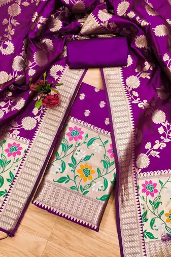 Pure zari soft banarasi silk 3pc dress material