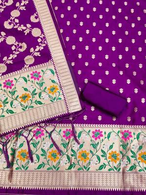 Pure zari soft banarasi silk 3pc dress material 4
