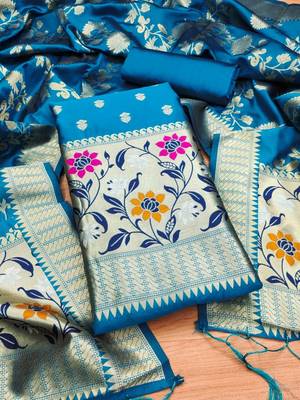 Pure zari soft banarasi silk 3pc dress material 1