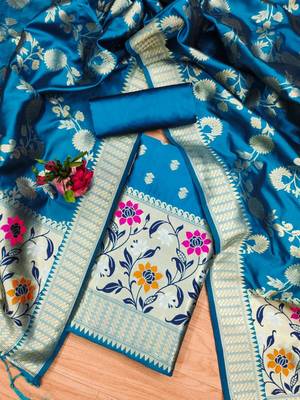 Pure zari soft banarasi silk 3pc dress material 3