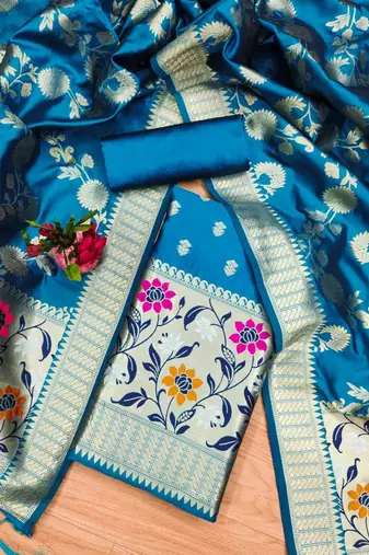 Pure zari soft banarasi silk 3pc dress material