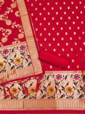 Pure zari soft banarasi silk 3pc dress material 4