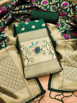 Pure zari soft banarasi silk 3pc dress material 1