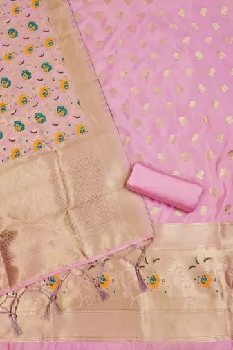 Pure zari soft banarasi silk 3pc dress material