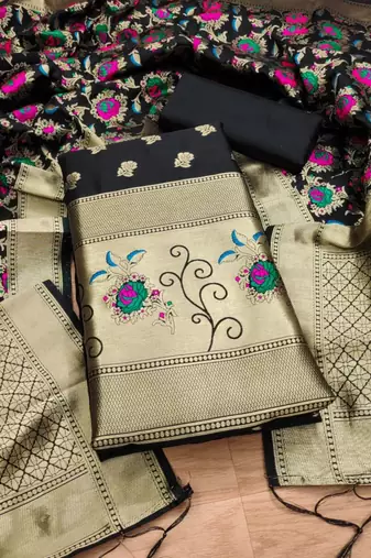 Pure zari soft banarasi silk 3pc dress material