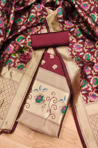 Pure zari soft banarasi silk 3pc dress material