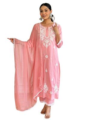 Chikankari Work with Pure Cotton Straight Kurta Pant and Dupatta Set 1