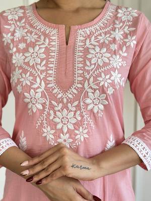 Chikankari Work with Pure Cotton Straight Kurta Pant and Dupatta Set 4