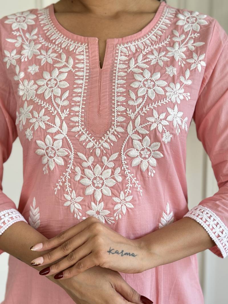 Chikankari Work with Pure Cotton Fabric Straight Kurta, Pant and Dupatta Set