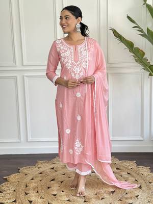 Chikankari Work with Pure Cotton Straight Kurta Pant and Dupatta Set 5