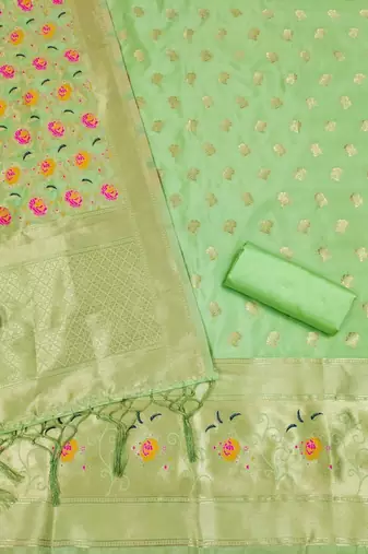 Pure zari soft banarasi silk 3pc dress material