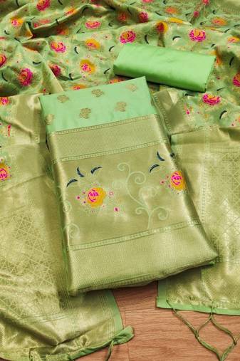 Pure zari soft banarasi silk 3pc dress material