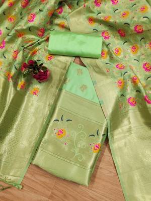 Pure zari soft banarasi silk 3pc dress material 3