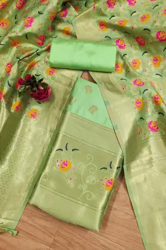 Pure zari soft banarasi silk 3pc dress material