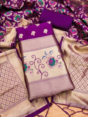 Pure zari soft banarasi silk 3pc dress material 1